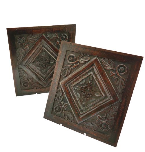 antique pair of 17thc oak carvings with oak leaf border decoration english c164060 - CATEGORY: ANTIQUE MISCELLANEOUS - DATED 17TH CENTURY