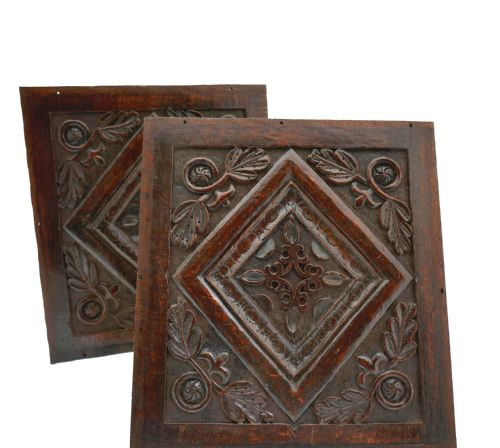 ANTIQUE PAIR OF 17THC OAK CARVINGS WITH OAK LEAF BORDER DECORATION ENGLISH C164060 - ADDITIONAL PHOTO 1