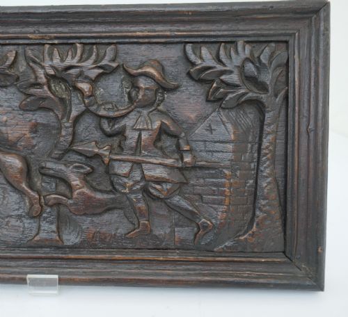 ANTIQUE 17THC OAK CARVING OF A STAG HUNTING SCENE FLEMISH C166080 - ADDITIONAL PHOTO 2