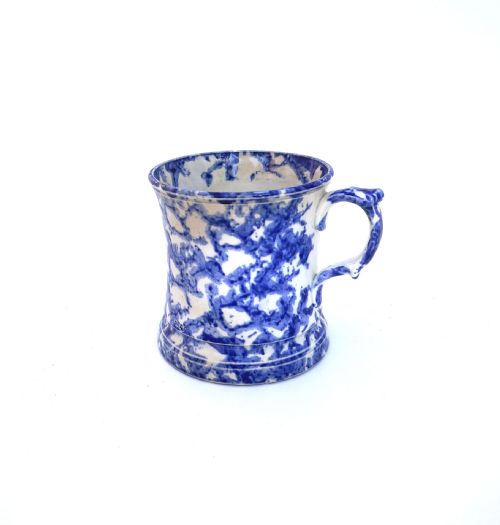 antique pottery 18thc blue white pearlware sponge decorated mug english c176070 - CATEGORY: ANTIQUE CUPS - DATED 18TH CENTURY