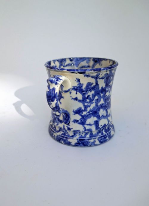 ANTIQUE POTTERY 18THC BLUE WHITE PEARLWARE SPONGE DECORATED MUG ENGLISH C176070 - ADDITIONAL PHOTO 1