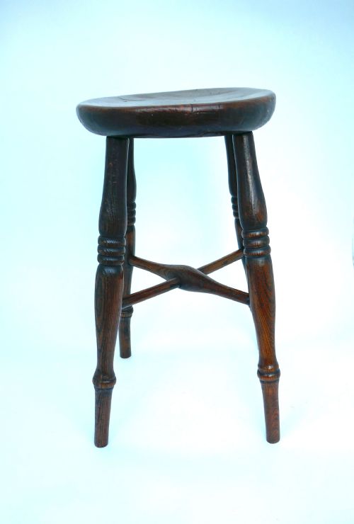 ANTIQUE COUNTRY FURNITURE 19THC ELM HIGH STOOL ENGLISH C182040 - ADDITIONAL PHOTO 1