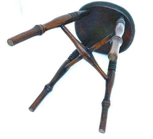 ANTIQUE COUNTRY FURNITURE 19THC ELM HIGH STOOL ENGLISH C182040 - ADDITIONAL PHOTO 4