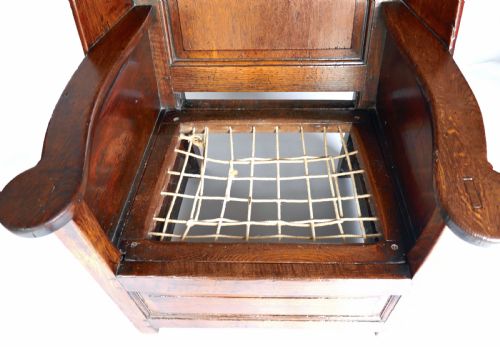 ANTIQUE OAK FURNITURE 18THC LAMBING CHAIR WITH ROPE SEAT ENGLISH C173040 - ADDITIONAL PHOTO 4