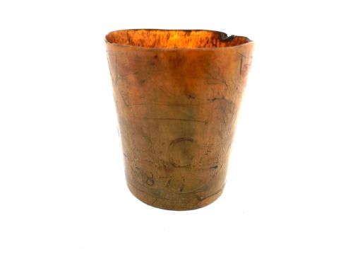 antique horn collectables 19thc dated primitive horn beaker english 1871 - CATEGORY: ANTIQUE MISCELLANEOUS - DATED 19TH CENTURY