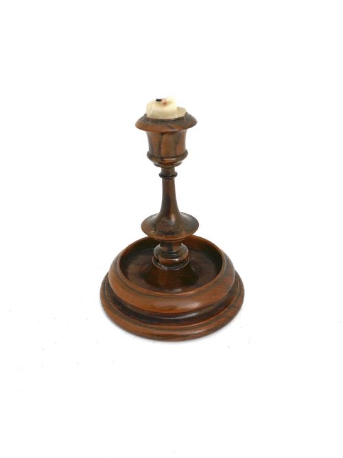 antique treen small 19thc olivewood turned single candlestick english c187090 - CATEGORY: ANTIQUE LIGHTING - DATED 19TH CENTURY