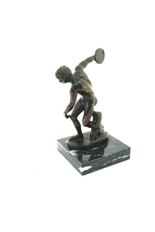 ANTIQUE METALWARE 19THC BRONZE DISCUS THROWER ON MARBLE STAND ITALIAN C188090 - ADDITIONAL PHOTO 1