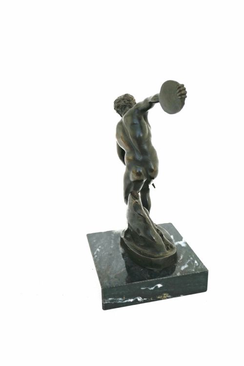 ANTIQUE METALWARE 19THC BRONZE DISCUS THROWER ON MARBLE STAND ITALIAN C188090 - ADDITIONAL PHOTO 2