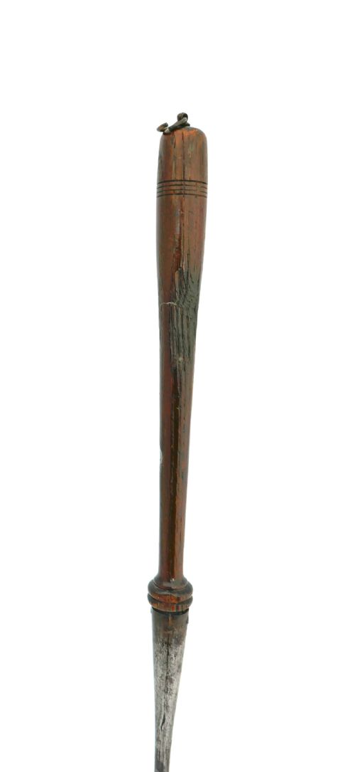 ANTIQUE EARLY METALWARE 1718THC BRASS SALAMANDER WITH TURNED ASH HANDLE ENGLISH C1680C1720 - ADDITIONAL PHOTO 2