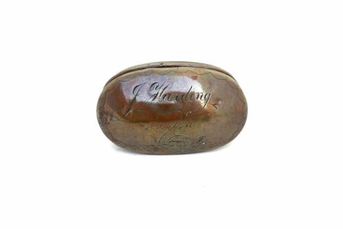 antique early metalware 18thc copper snuff box engraved with a swan and owners name j harding english c177080 - CATEGORY: ANTIQUE BOXES - DATED 18TH CENTURY