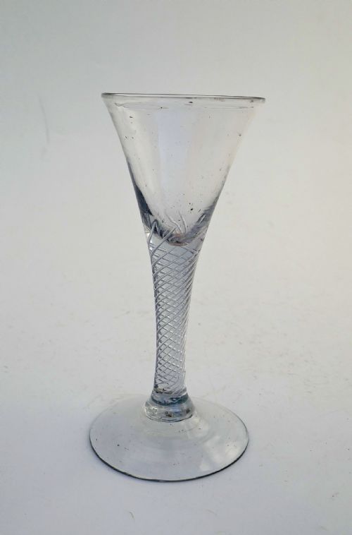 antique early glass 18thc spiral twist wine glass with domed foot continental dutch c176070 - CATEGORY: ANTIQUE GLASS - DATED 18TH CENTURY