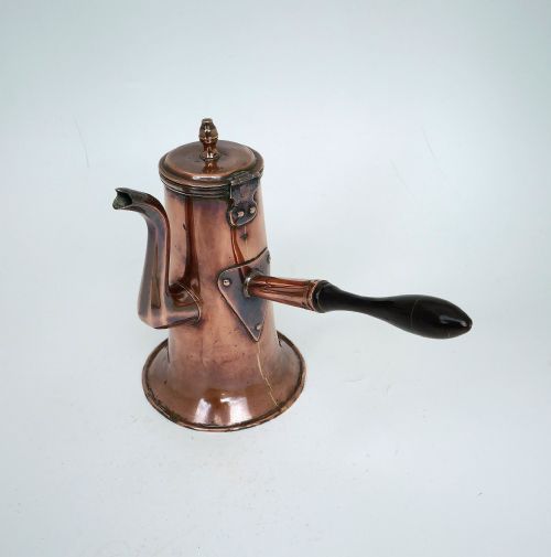 ANTIQUE METALWARE 18THC COPPER COFFEE POT WITH TURNED FRUITWOOD HANDLE ENGLISH C173040 - ADDITIONAL PHOTO 1