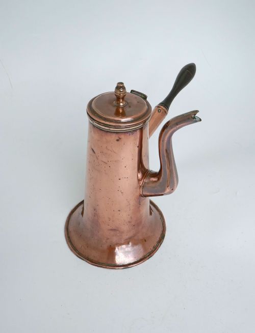 ANTIQUE METALWARE 18THC COPPER COFFEE POT WITH TURNED FRUITWOOD HANDLE ENGLISH C173040 - ADDITIONAL PHOTO 2