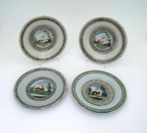 antique early pottery four 18thc dutch polychrome delft plates c176080 - CATEGORY: ANTIQUE PLATES - DATED 18TH CENTURY