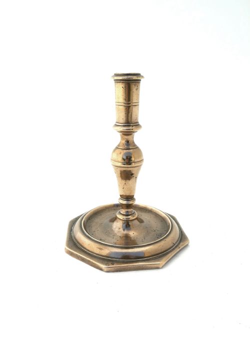 antique metalware 17thc brass octagonal base candlestick spanish c167090 - CATEGORY: ANTIQUE LIGHTING - DATED 17TH CENTURY