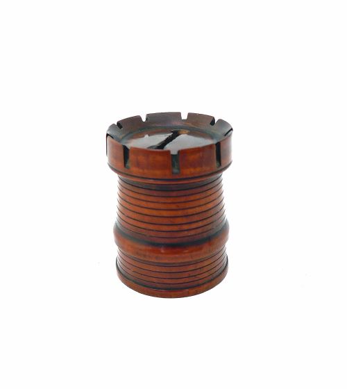 antique treen 19thc fruitwood castellated money box english c184060 - CATEGORY: ANTIQUE BOXES - DATED 19TH CENTURY