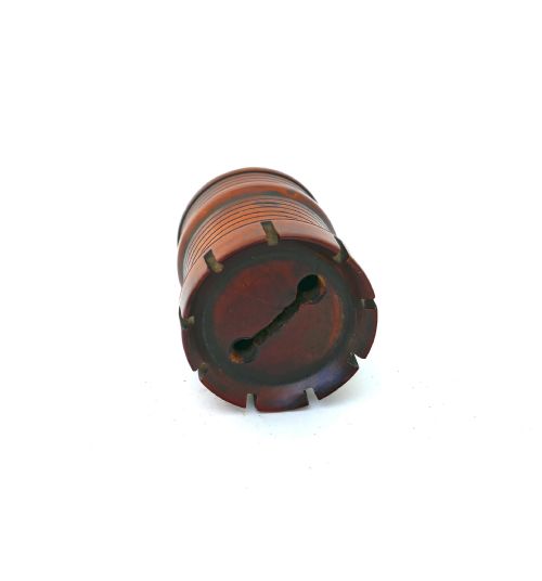 ANTIQUE TREEN 19THC FRUITWOOD CASTELLATED MONEY BOX ENGLISH C184060 - ADDITIONAL PHOTO 2