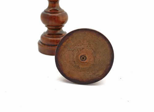 antique treen early 19thc pair of fruitwood turned candlesticks english c180020 - CATEGORY: ANTIQUE  - DATED 19TH CENTURY