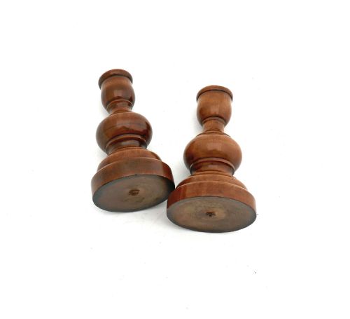 ANTIQUE TREEN EARLY 19THC PAIR OF FRUITWOOD TURNED CANDLESTICKS ENGLISH C180020 - ADDITIONAL PHOTO 3