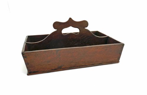 antique oak country 18thc cutlery tray with handle english c178090 - CATEGORY: ANTIQUE MISCELLANEOUS - DATED 18TH CENTURY