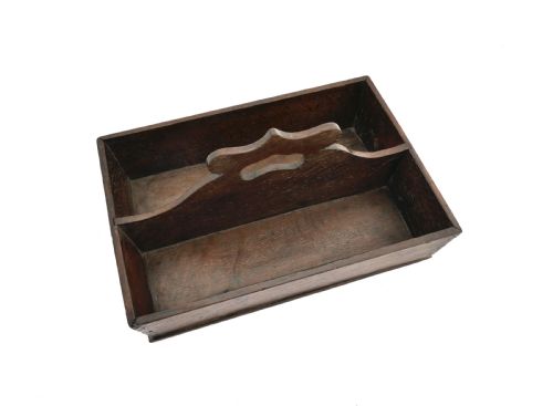 ANTIQUE OAK COUNTRY 18THC CUTLERY TRAY WITH HANDLE ENGLISH C178090 - ADDITIONAL PHOTO 1