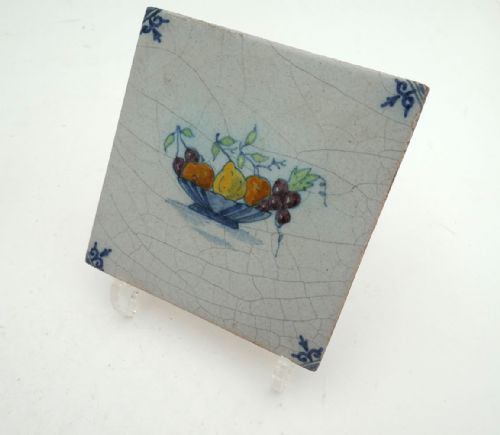 ANTIQUE 18THC FOUR POLYCHROME DELFT TILES HAND PAINTED WITH FRUIT DUTCH C177090 - ADDITIONAL PHOTO 2