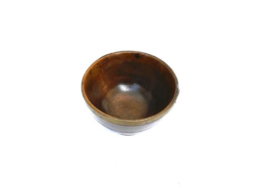 ANTIQUE TREEN 18THC FRUITWOOD DAIRY BOWL WITH BRASS RIM ENGLISH C178090 - ADDITIONAL PHOTO 1