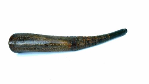 antique treen collectables 18thc scottish powder horn dated 1792 - CATEGORY: ANTIQUE MISCELLANEOUS - DATED 18TH CENTURY