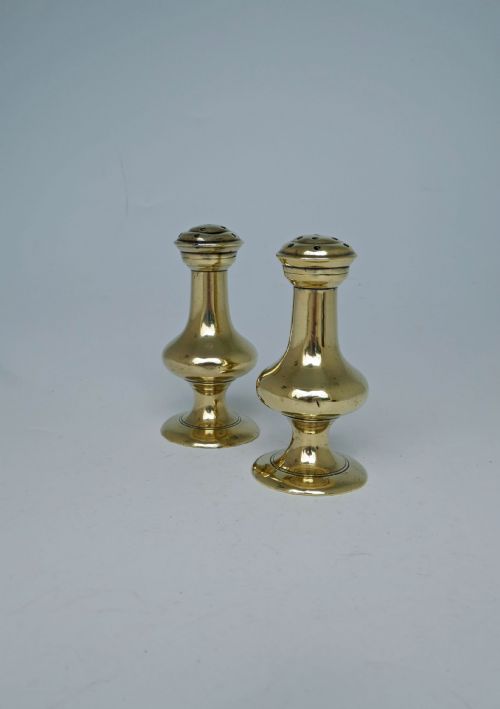 antique early metalware 18thc pair of brass muffineers english c176080 - CATEGORY: ANTIQUE METAL - DATED 18TH CENTURY