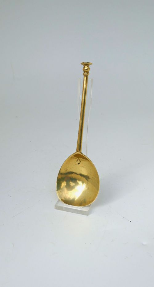 antique early metalware 16thc brass elizabeth 1 seal top spoon with makers mark english c162045 - CATEGORY: ANTIQUE METAL - DATED 16TH CENTURY