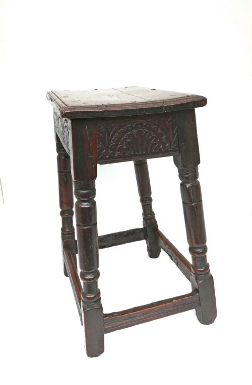 ANTIQUE EARLY OAK FURNITURE 17THC CHARLES 1 JOYNED STOOL ENGLISH C162540 - ADDITIONAL PHOTO 1