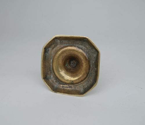 ANTIQUE EARLY METALWARE 18THC BRASS SINGLE OCTAGONAL BASE CANDLESTICK FRENCH C171520 - ADDITIONAL PHOTO 1