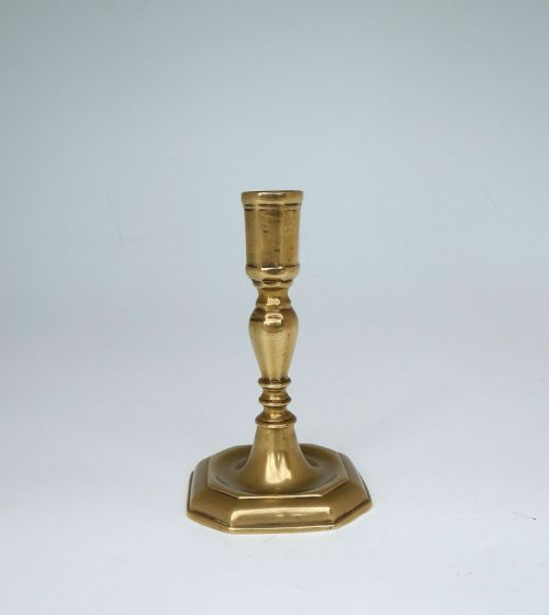 ANTIQUE EARLY METALWARE 18THC BRASS SINGLE OCTAGONAL BASE CANDLESTICK FRENCH C171520 - ADDITIONAL PHOTO 4