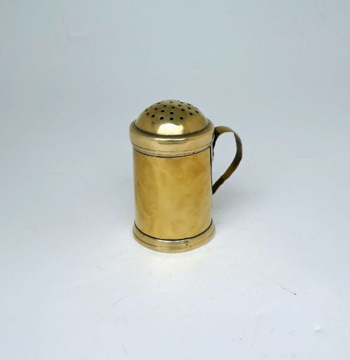antique metalware 18thc brass lidded dredger spice pot english c176080 - CATEGORY: ANTIQUE METAL - DATED 18TH CENTURY