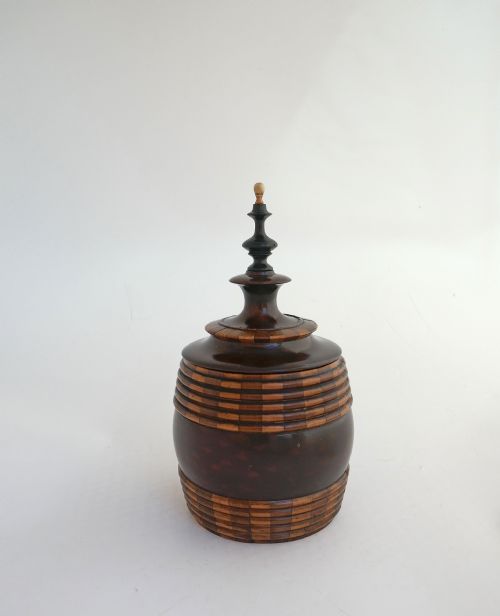 antique early treen 19thc staved and banded mahogany dutch tobacco barrel continental c180020 - CATEGORY: ANTIQUE BOXES - DATED 19TH CENTURY