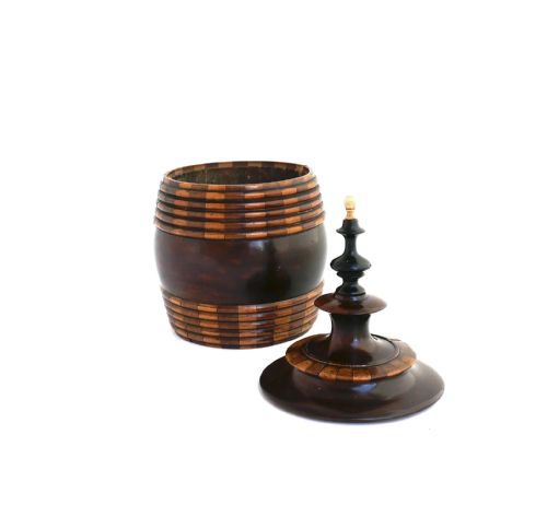 ANTIQUE EARLY TREEN 19THC STAVED AND BANDED MAHOGANY DUTCH TOBACCO BARREL CONTINENTAL C180020 - ADDITIONAL PHOTO 3