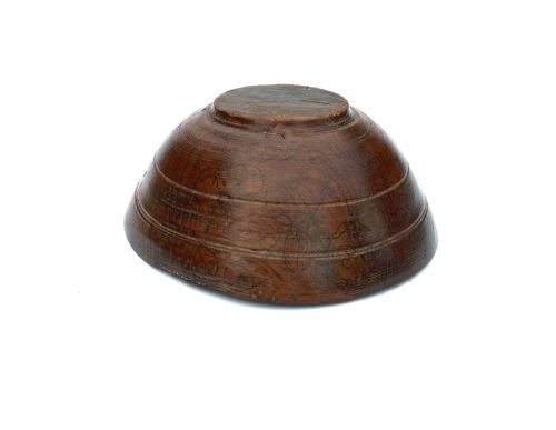 ANTIQUE TREEN 19THC ELM DAIRY BOWL WITH ORIGINAL FLORAL PENWORK DECORATION ENGLISH C182040 - ADDITIONAL PHOTO 1