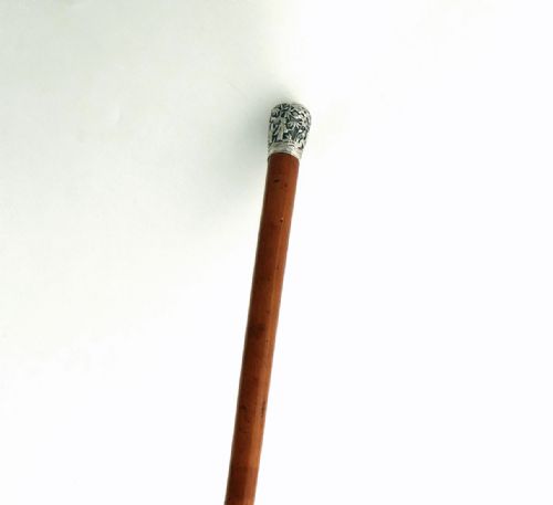 antique 19thc walking stick cane with engraved silver topped oriental handle english c187090 - CATEGORY: ANTIQUE MISCELLANEOUS - DATED 19TH CENTURY
