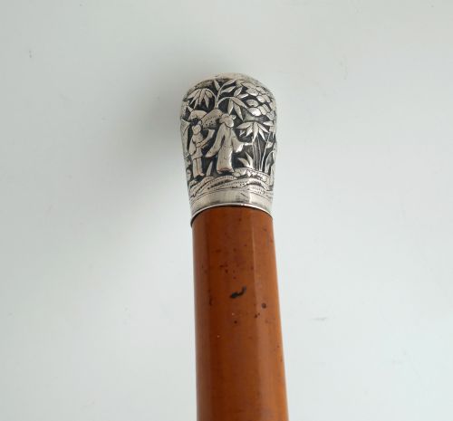 ANTIQUE 19THC WALKING STICK CANE WITH ENGRAVED SILVER TOPPED ORIENTAL HANDLE ENGLISH C187090 - ADDITIONAL PHOTO 5