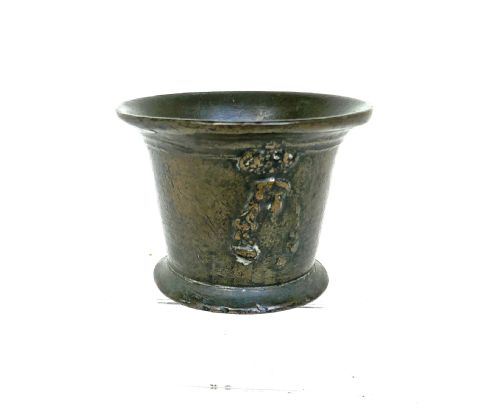 antique early metalware single 17thc bronze mortar with charles 11 motif english c166080 - CATEGORY: ANTIQUE METAL - DATED 17TH CENTURY