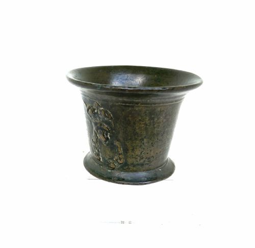 ANTIQUE EARLY METALWARE SINGLE 17THC BRONZE MORTAR WITH CHARLES 11 MOTIF ENGLISH C166080 - ADDITIONAL PHOTO 1