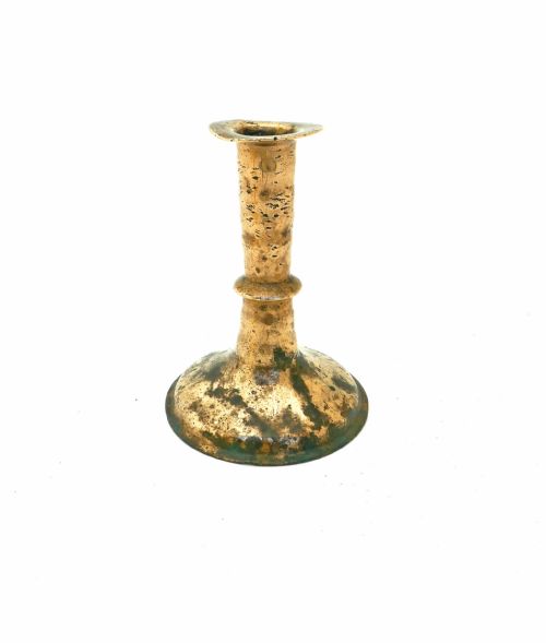 antique brass single 17thc charles 11 ribbed trumpet candlestick english c166070 - CATEGORY: ANTIQUE LIGHTING - DATED 17TH CENTURY
