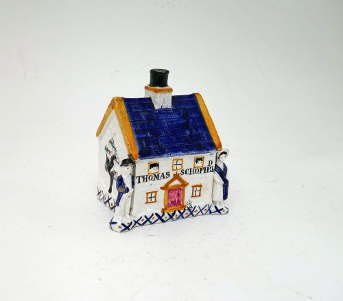 antique pottery single early 19thc yorkshire prattware money box english yorkshire c180010 - CATEGORY: ANTIQUE BOXES - DATED 19TH CENTURY