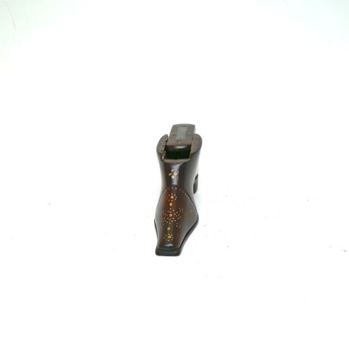 ANTIQUE TREEN 19THC MAHOGANY SNUFF SHOE WITH BRASS PINWORK DECORATION ENGLISH C184060 - ADDITIONAL PHOTO 2