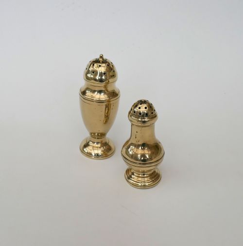 antique early metalware two 18thc brass kitchen muffineers english c177090 - CATEGORY: ANTIQUE METAL - DATED 18TH CENTURY