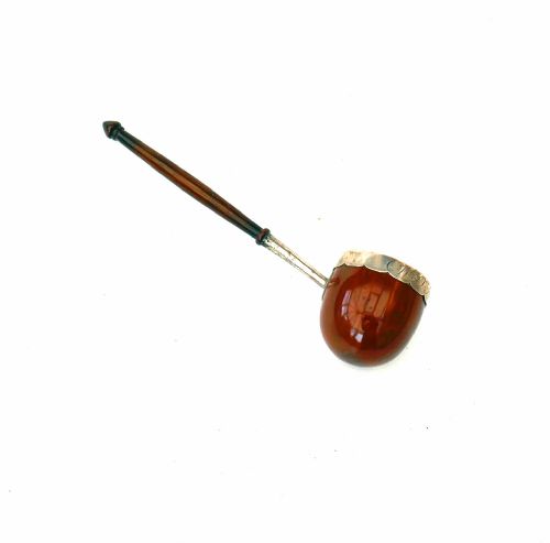 antique treen 19thc coquilla nut silver banded toddy ladle engraved wo skinner english c186080 - CATEGORY: ANTIQUE SILVER - DATED 19TH CENTURY