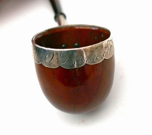 ANTIQUE TREEN 19THC COQUILLA NUT SILVER BANDED TODDY LADLE ENGRAVED WO SKINNER ENGLISH C186080 - ADDITIONAL PHOTO 2