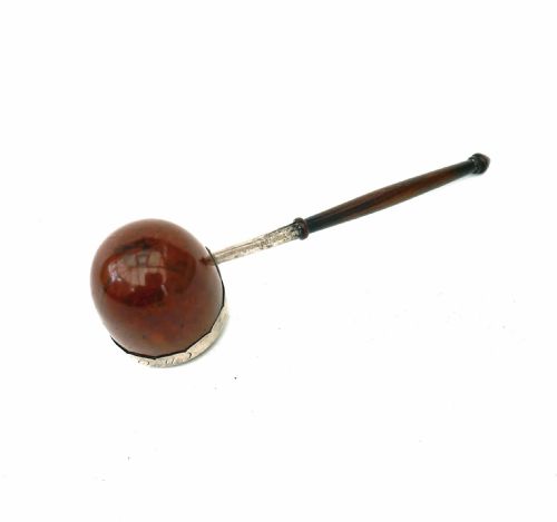 ANTIQUE TREEN 19THC COQUILLA NUT SILVER BANDED TODDY LADLE ENGRAVED WO SKINNER ENGLISH C186080 - ADDITIONAL PHOTO 3