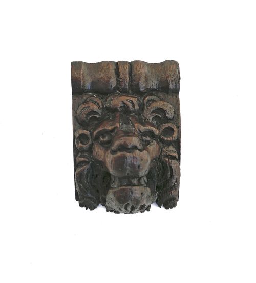 antique single 17thc carved treen lions head with full mane englishc166080 - CATEGORY: ANTIQUE MISCELLANEOUS - DATED 17TH CENTURY