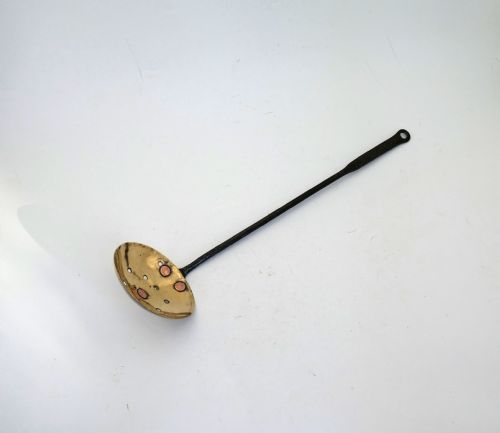 antique early metalware single 18thc brass and iron straining ladle english c176070 - CATEGORY: ANTIQUE METAL - DATED 18TH CENTURY